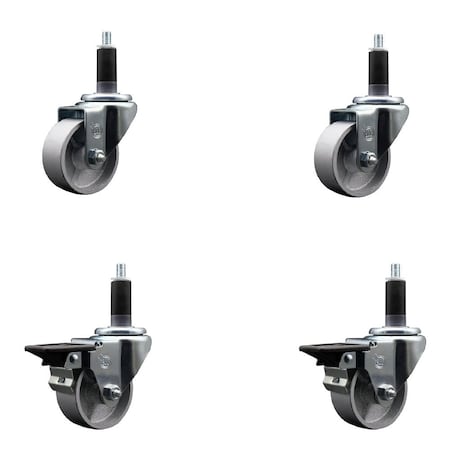 Service Caster 3'' Semi Steel Wheel Swivel 1-1/8'' Expanding Stem Caster Set 2 Brakes, 4PK SCC-EX20S315-SSR-2-PLB-2-118